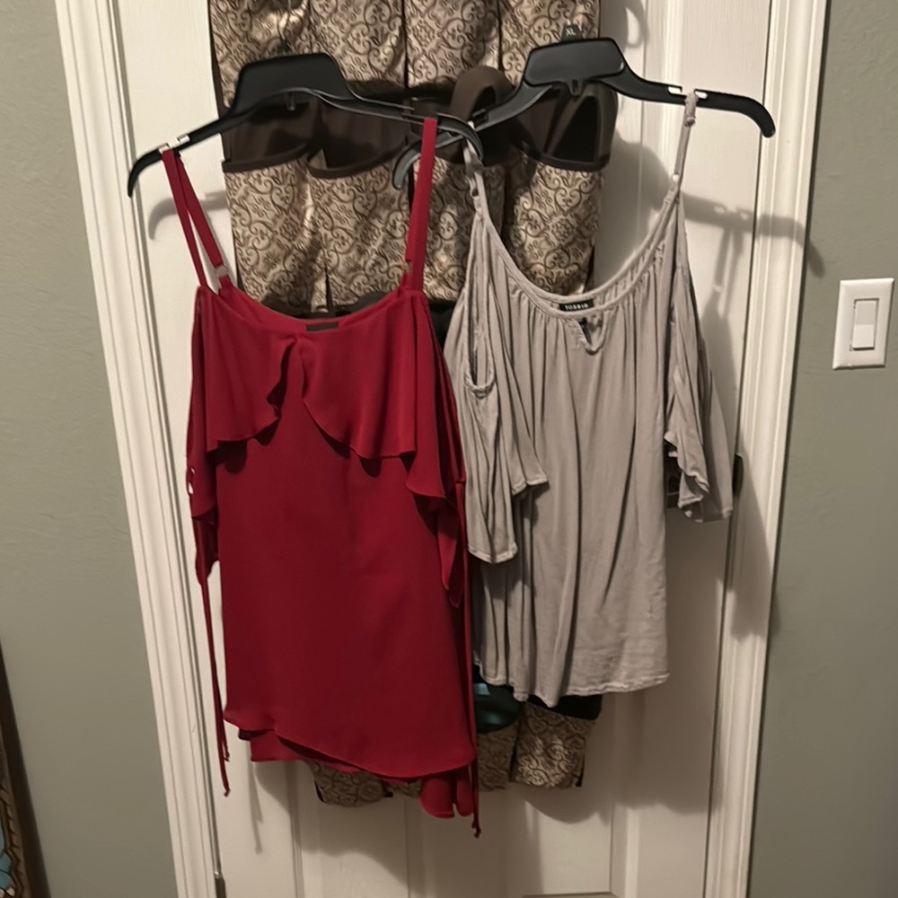 Elegant Red and Gray Women's Tops